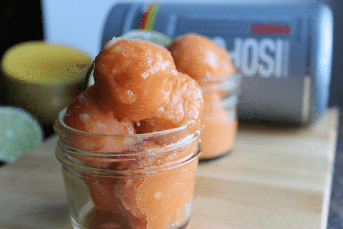 This healthy homemade cherry mango sorbet is so unbelievably refreshing. Plus, every serving is only 65 calories. #WeightWatchers #Healthy #Recipes