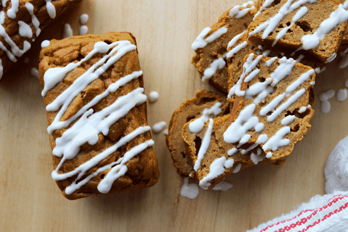 This healthy peanut butter pumpkin bread is not only a delicious fall snack, but a great breakfast recipe too. Not to mention, each mini loaf is ONLY 225 calories, and packed with 25g of protein
