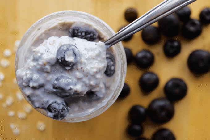 Healthy Blueberry Pie Overnight Oats! Literally, these oats are almost as good as a slice of pie, but so much better for you. Every jar has less than 250 calories, but is packed with 10g of protein!