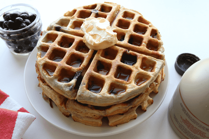 Each one of these Blueberry Waffles has 25g of protein, and less than 200 calories! And you only need 5 ingredients to make them