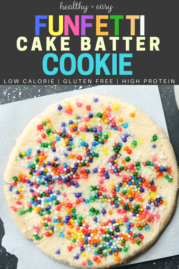 Healthy and easy Funfetti Cake Batter Cookies recipe! This is the BEST gluten free cookie recipe you'll ever try! Plus, this cake batter cookie is soft and chewy oil free, low carb, and high protein too.