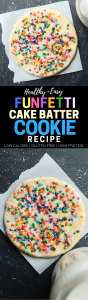 Healthy and easy Funfetti Cake Batter Cookies recipe! This is the BEST gluten free cookie recipe you'll ever try! Plus, this cake batter cookie is soft and chewy oil free, low carb, and high protein too.