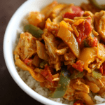 An easy chicken curry recipe in a bowl.