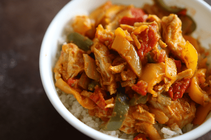 An easy chicken curry recipe in a bowl.