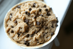 edible chocolate chip cookie dough in a jar