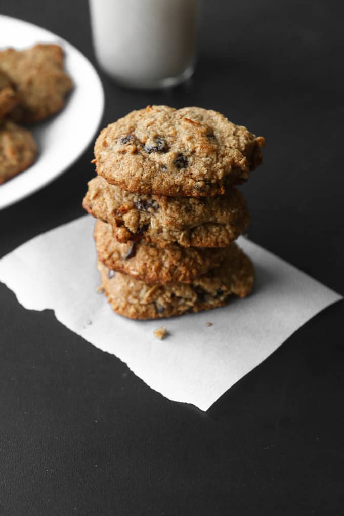 oatmeal raisin cookies stacked on top of each other