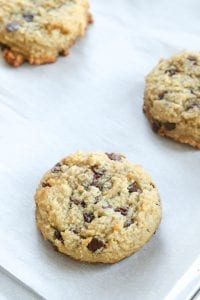 Low carb chocolate chip cookies on a cookie sheet