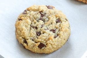 chocolate chip cookie on parchment paper