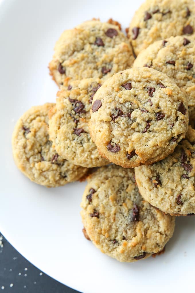 Low carb chocolate chip cookies on a plate