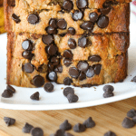 EASY HEALTHY MOIST Banana Bread! This is the BEST skinny chocolate chip banana bread recipe you'll every make. It makes for a great healthy snack, or even as a healthy breakfast idea.