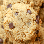 Keto peanut butter chocolate chip cookies on a plate