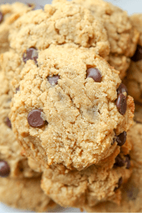 Keto peanut butter chocolate chip cookies on a plate