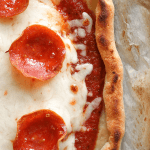 Close up shot of half of a keto pizza.