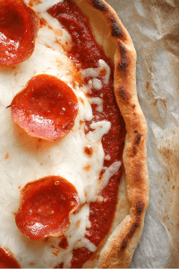 Close up shot of half of a keto pizza.