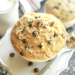 A bowl of cookie dough on a table