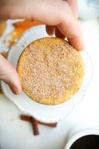 A pumpkin spice cookie being held by someones fingers.