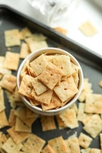 Keto cheese crackers in a bowl.