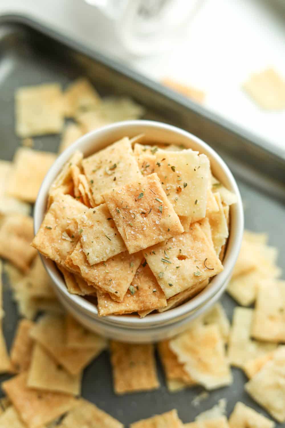 Low carb keto crackers in a bowl.