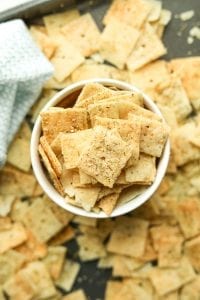 low carb Lemon dill crackers in a bowl.