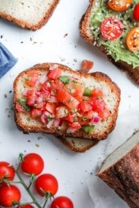Bread topped with salsa