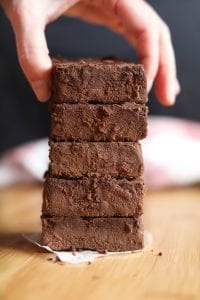 A stack of chocolate brownies.