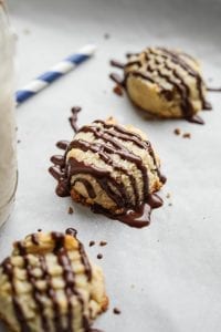 Low carb butter cookies drizzled with chocolate.