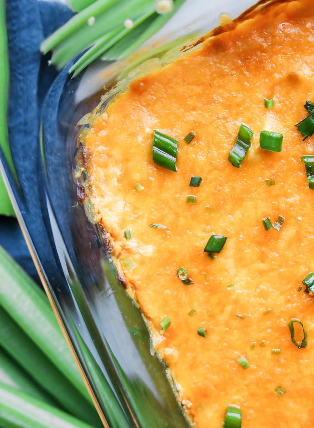 Keto Buffalo chicken wing dip topped with chives.
