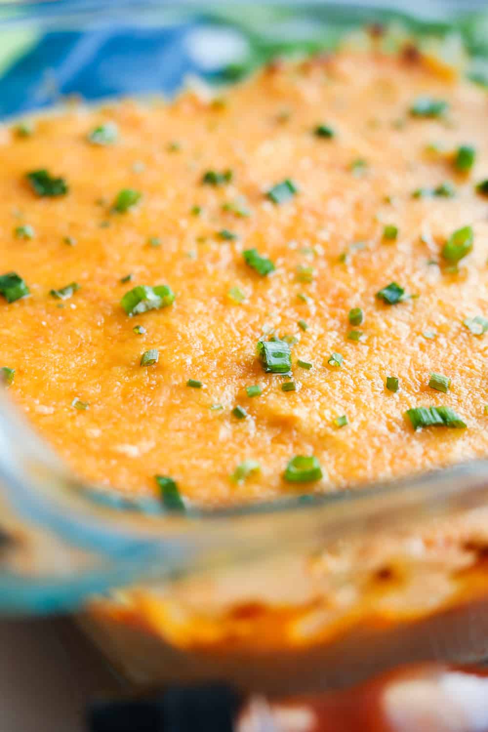 Chicken wing dip in a dish.