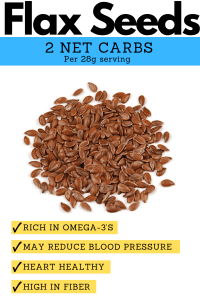 A pile of flax seeds, and a description of why they're a great low carb keto seed option.