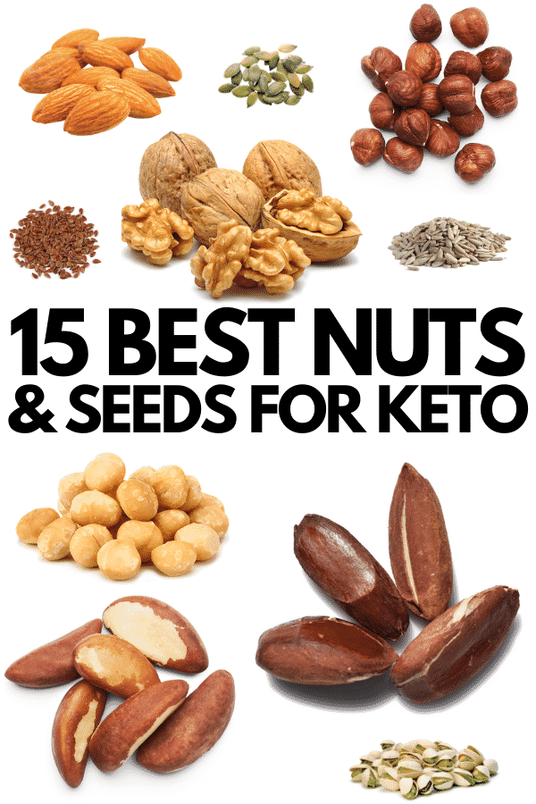A compilation photo of several different nuts that are the best to eat for the keto diet.