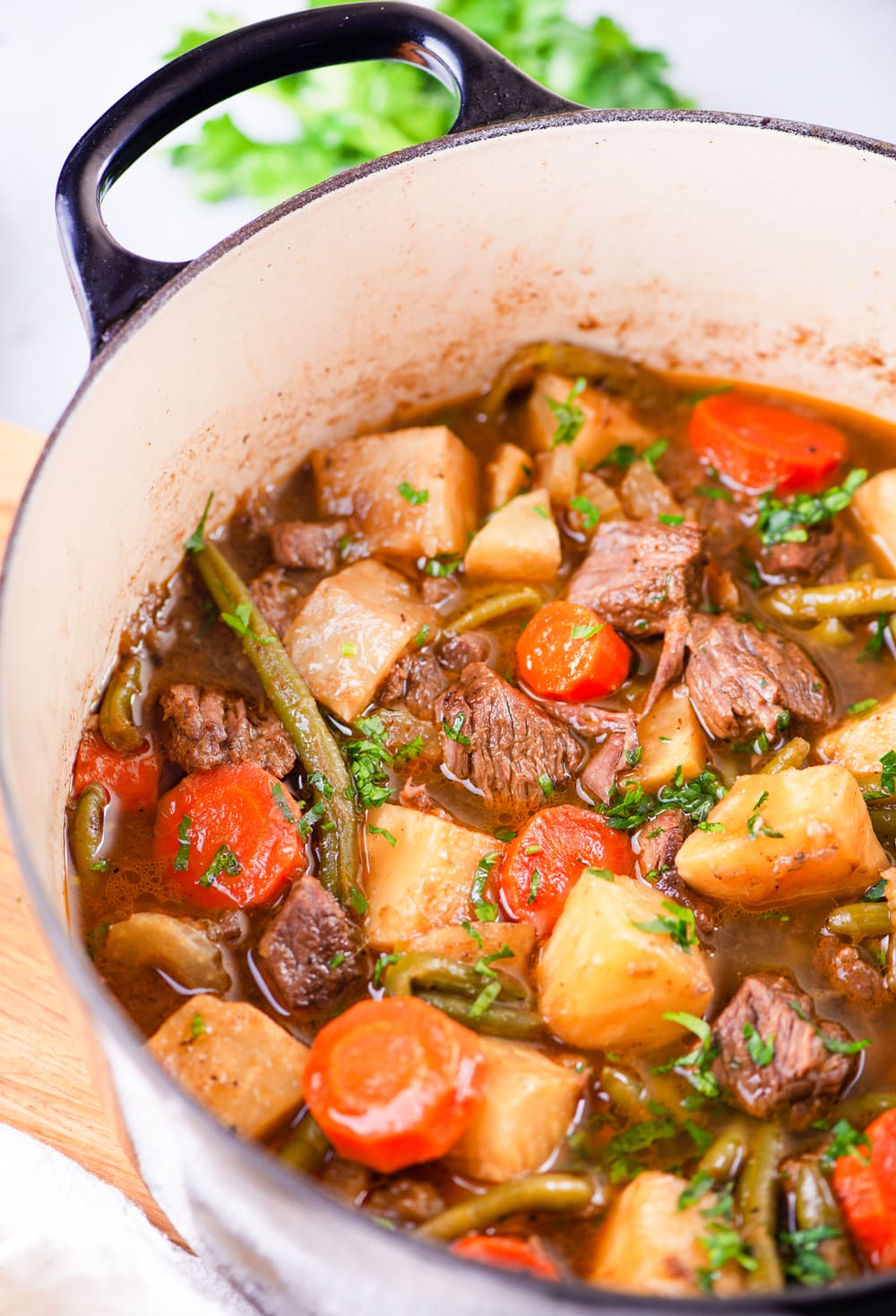 Beef stew in a pot.