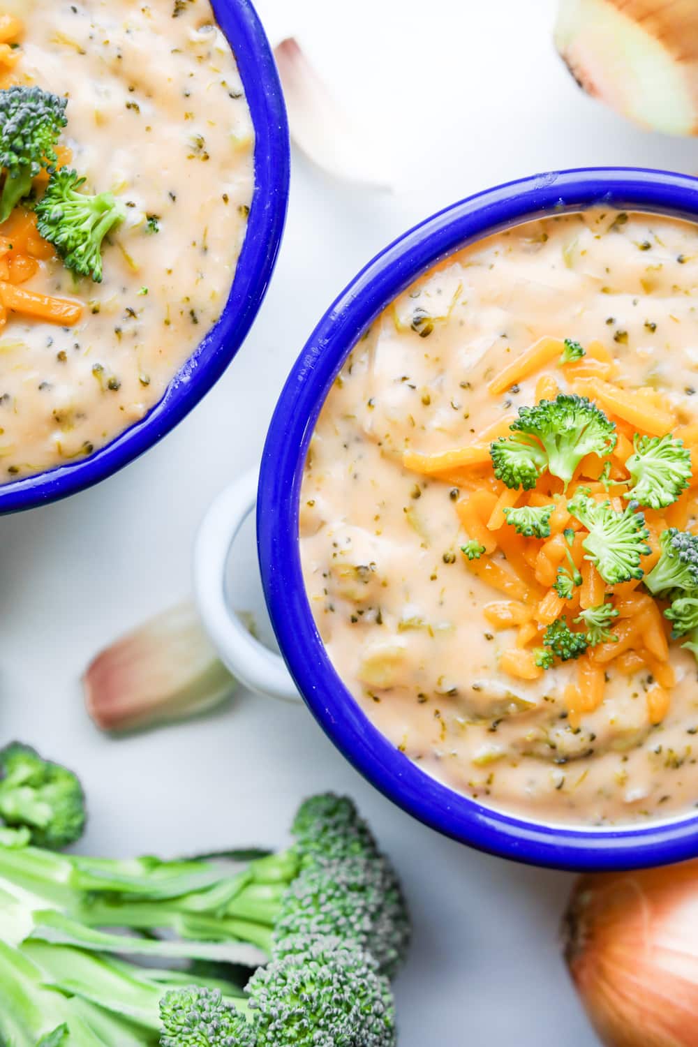 2 Bowls of low carb cheddar broccoli soup.