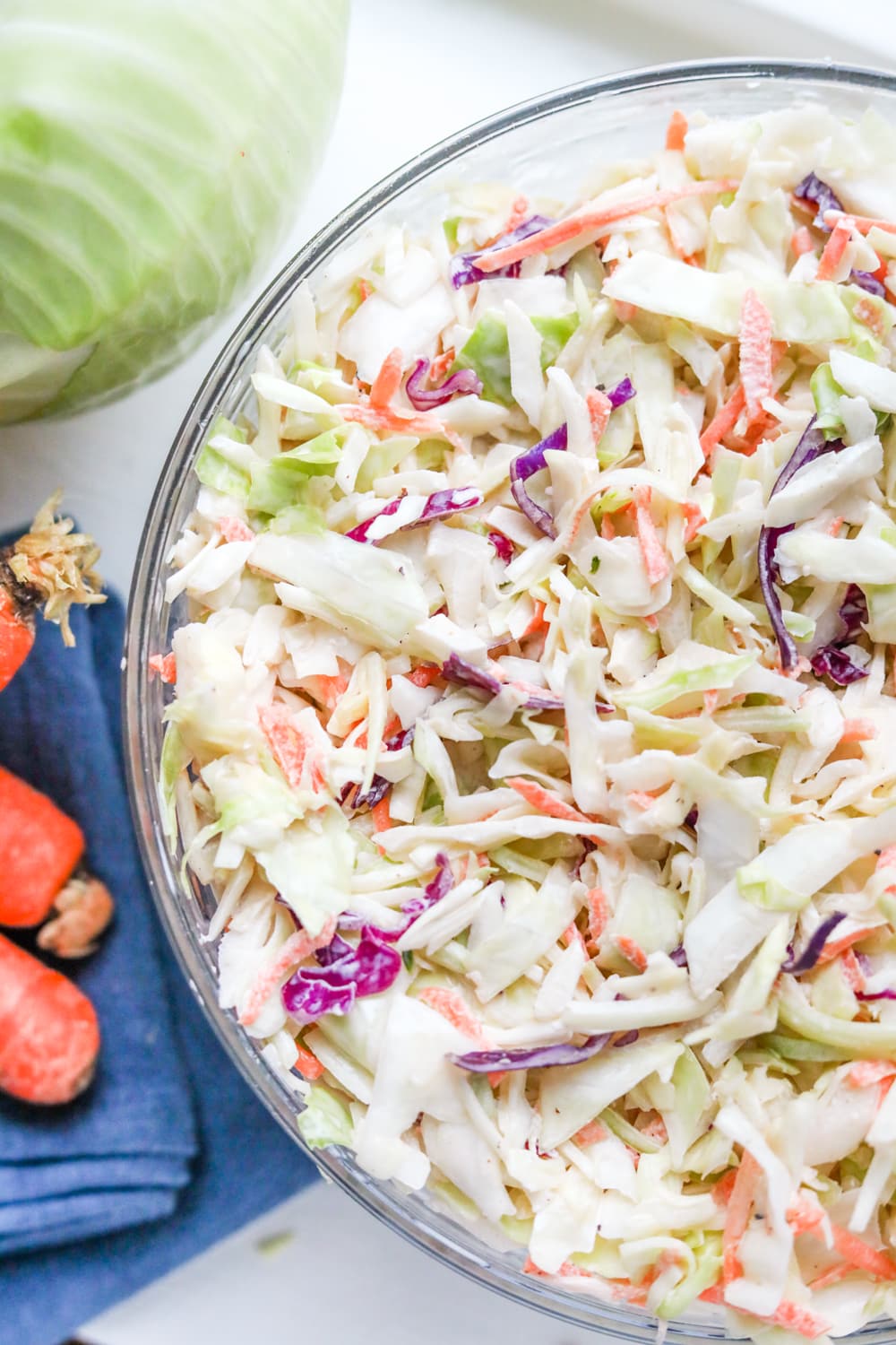 A large bowl filled with low carb coleslaw.