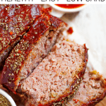 Meatloaf sliced on a cutting board with text displaying why it's the best option for the keto diet.
