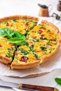 Low carb quiche sliced into pieces.