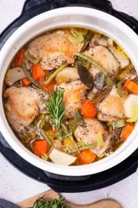 Chicken stew that has been cooked in an Instant Pot.