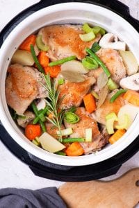 Chicken stew about to be cooked in an Instant Pot.