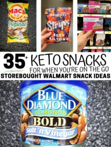 A collage of 4 keto snacks that you can find at walmart.