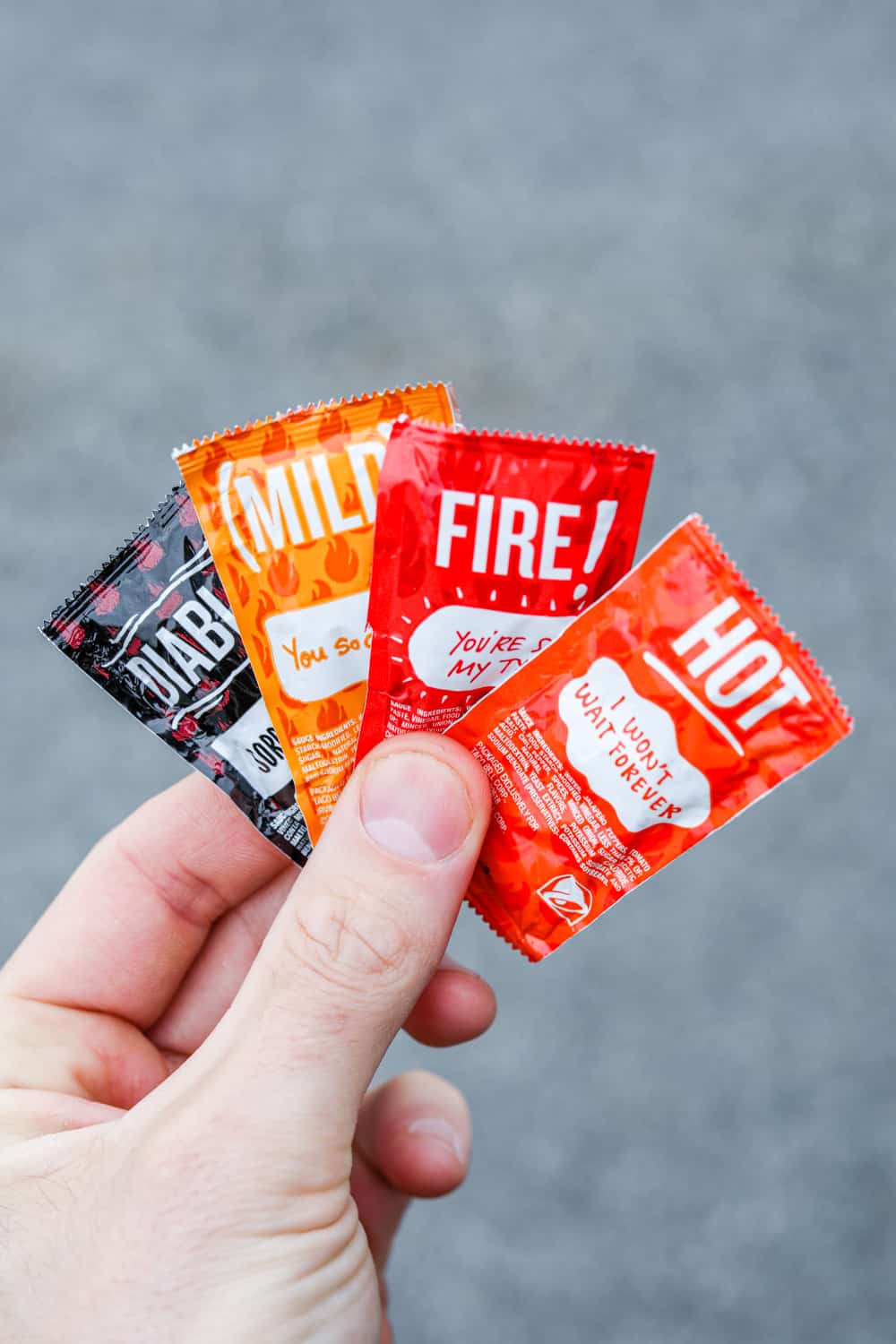Hot sauces from Taco Bell.