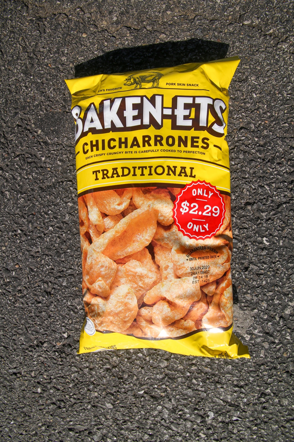 A bag of pig skin chicharrones.