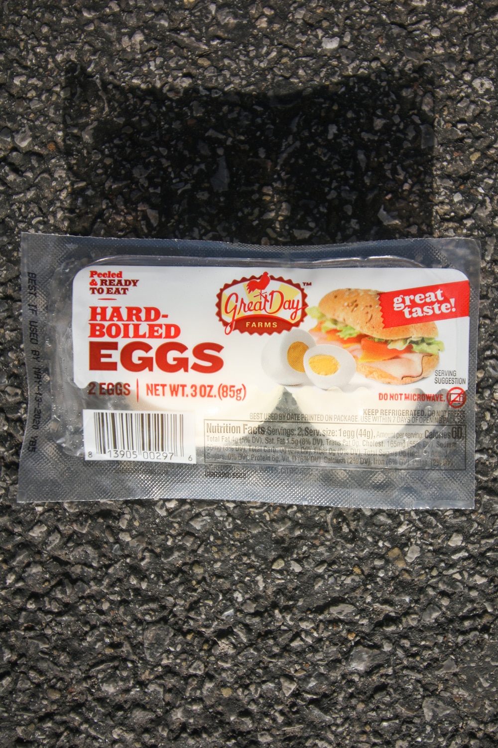 A package with 2 hard boiled eggs in it.