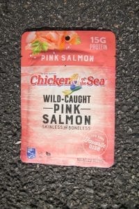 A pouch of pink salmon.