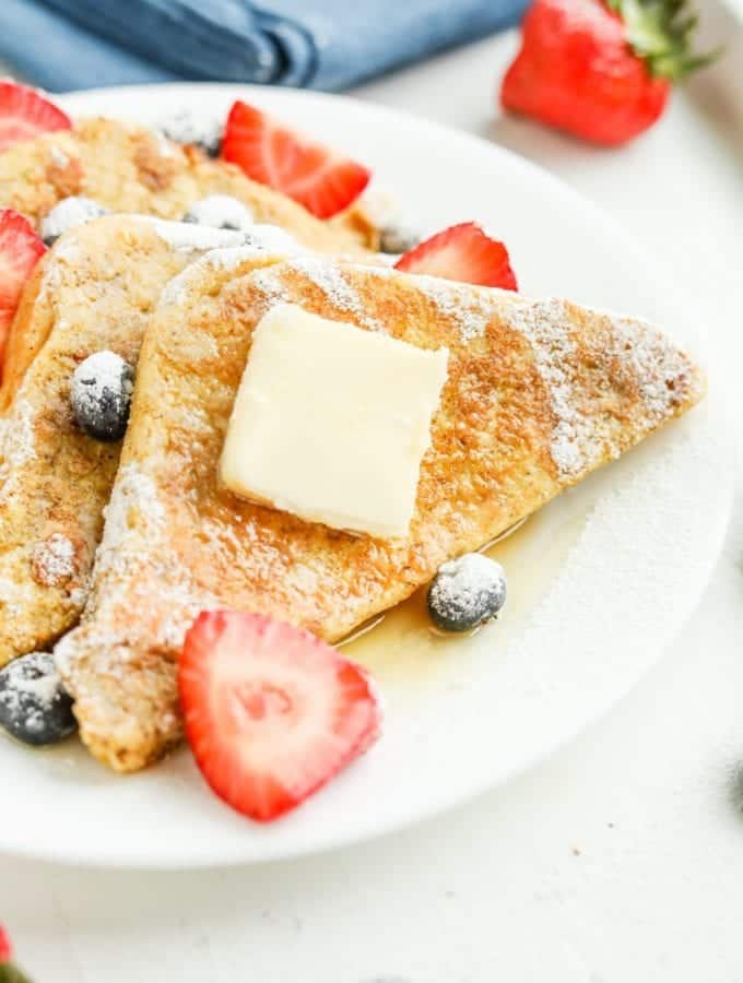 French toast on a white plate.