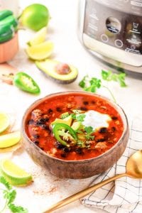 Taco soup in a bowl.