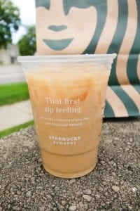 An iced coffee in a cup.