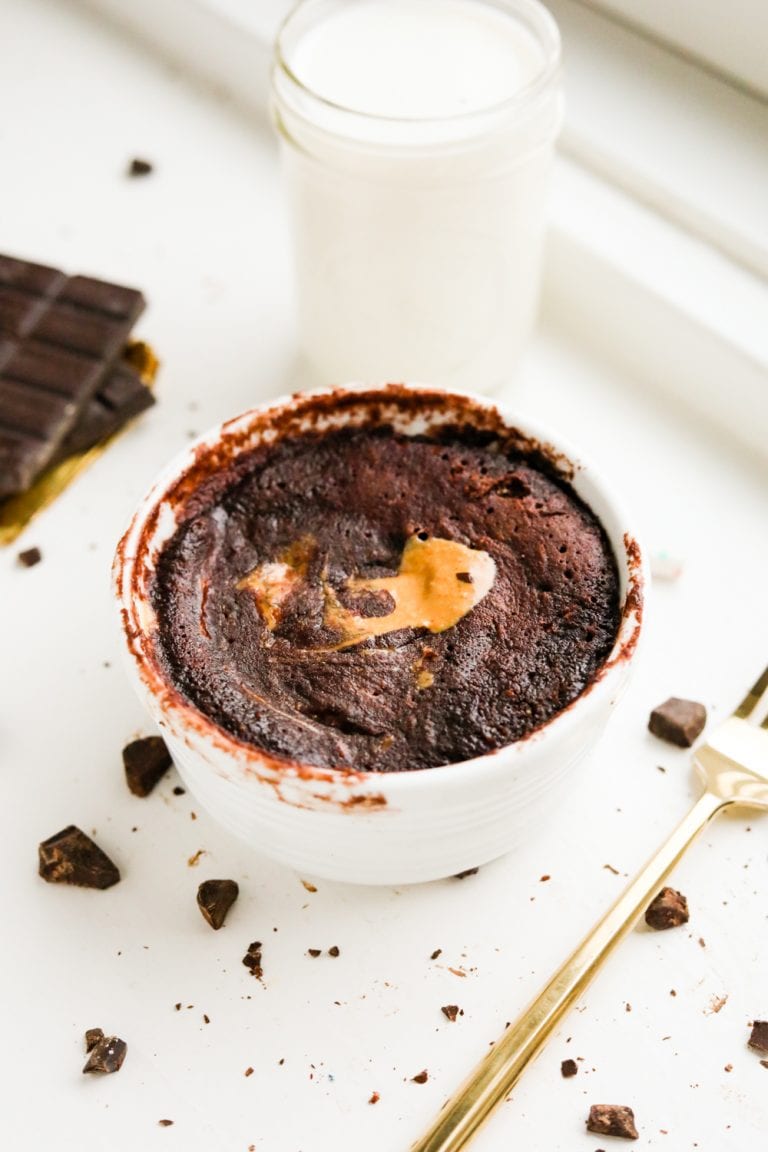 Chocolate Peanut Butter Keto Mug Cake Made in 1 Minute