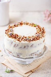 Carrot cake on a white cake tray