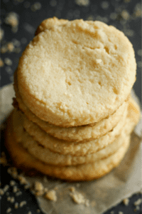 A stack of five keto shortbread cookies.