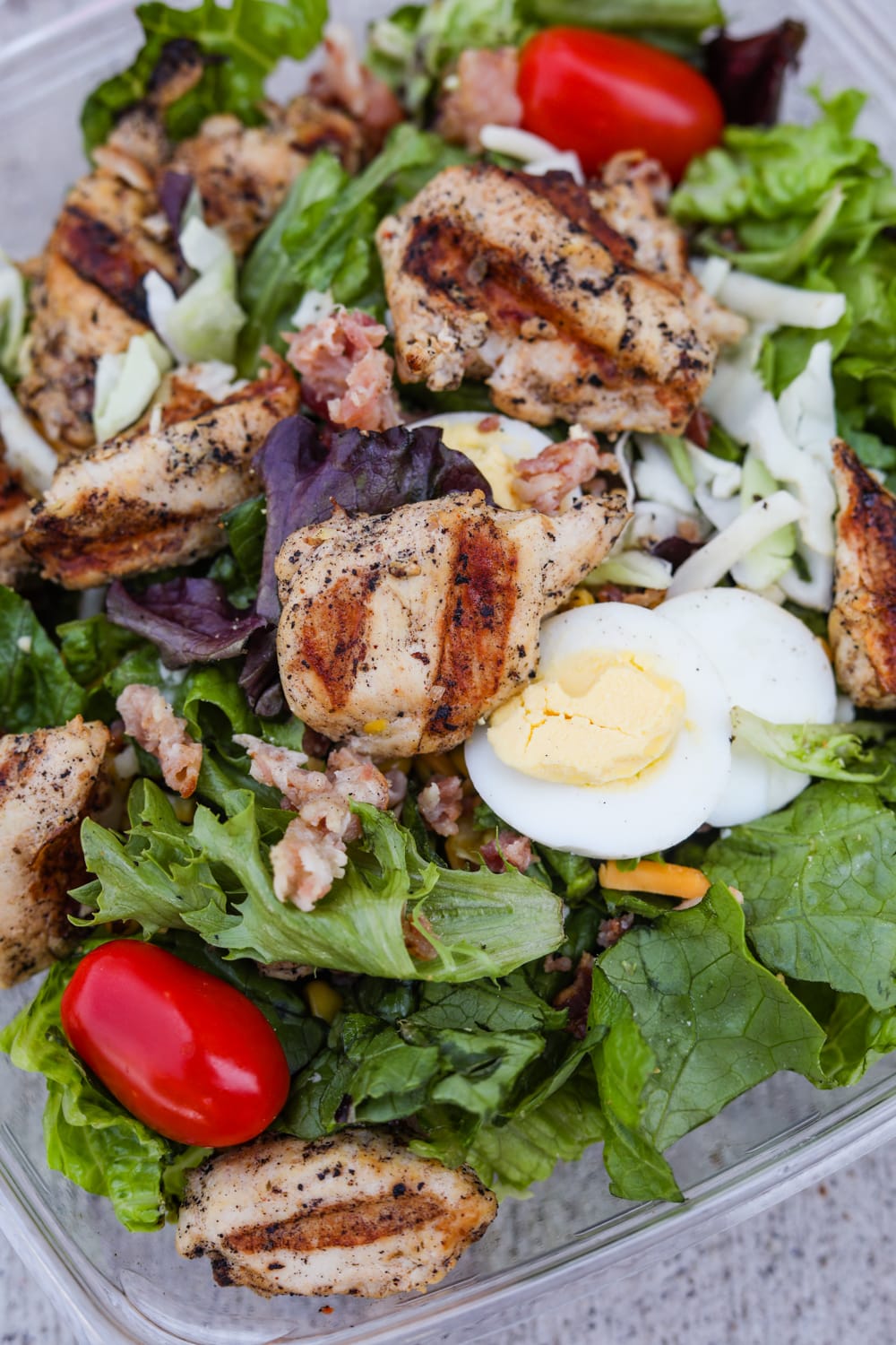 A container of keto Cobb salad from Chick-fil-A.