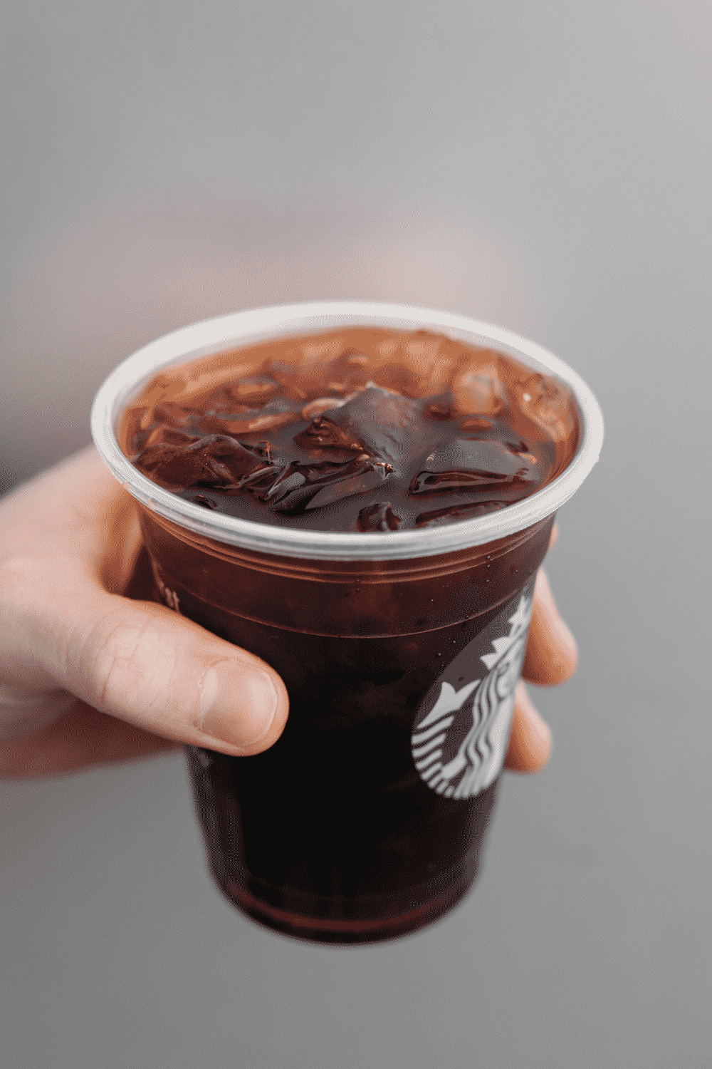 A hand holding a cup of Starbucks iced coffee.